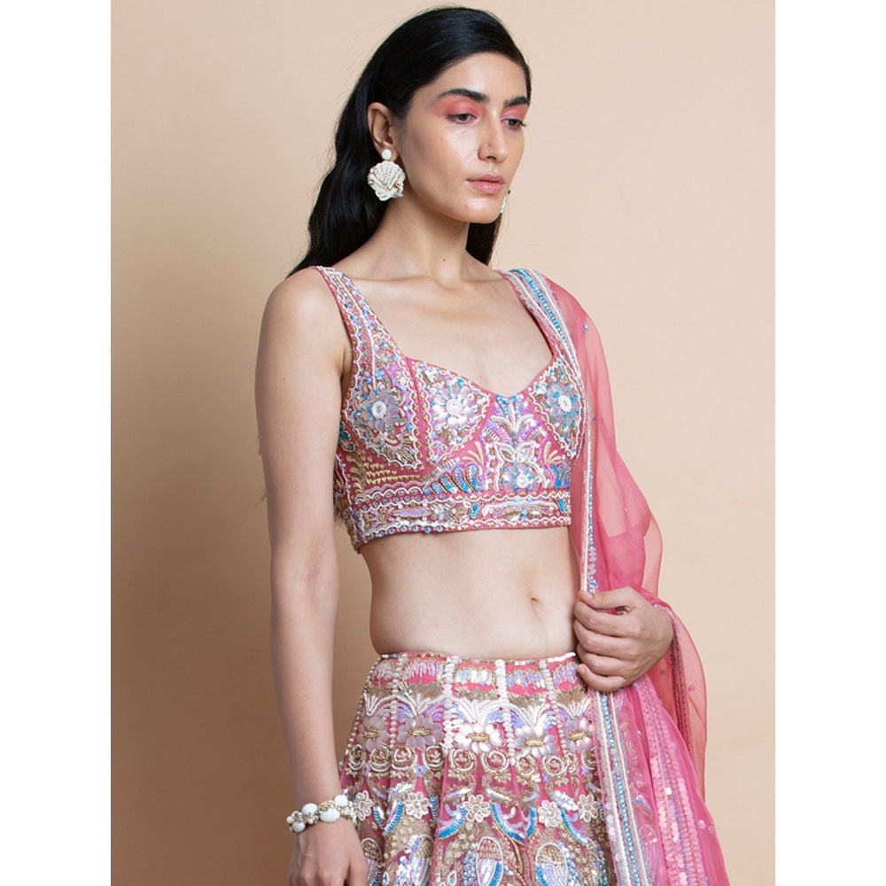 Saksham & Neharicka Rose Pink Embroidered Stitched Blouse