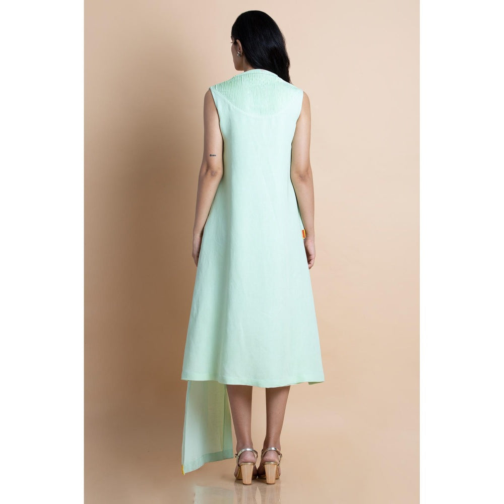 Saksham & Neharicka Mint Green Asymmetric Linen Pleated Dress