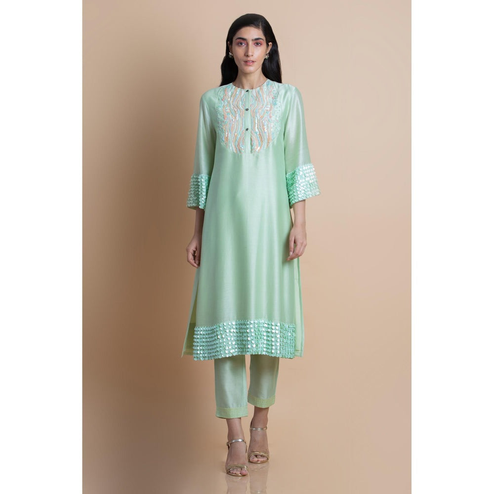 Saksham & Neharicka Mint Green Embellished Chanderi Kurta