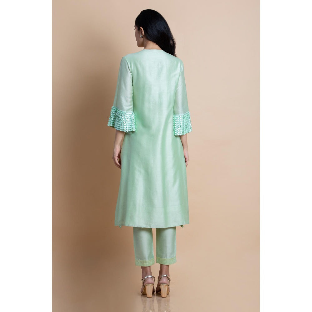 Saksham & Neharicka Mint Green Embellished Chanderi Kurta