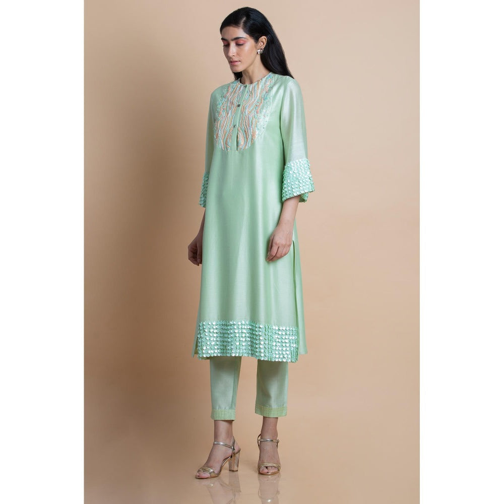 Saksham & Neharicka Mint Green Embellished Chanderi Kurta