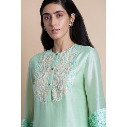 Saksham & Neharicka Mint Green Embellished Chanderi Kurta