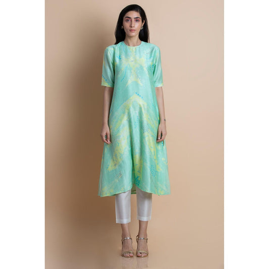 Saksham & Neharicka Mint Green Chanderi Printed Kurta