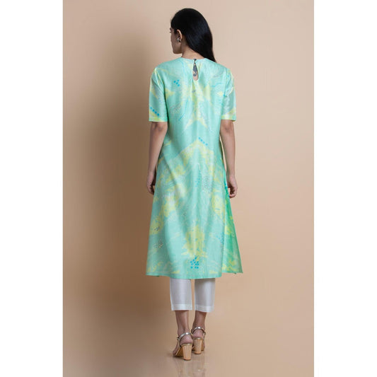 Saksham & Neharicka Mint Green Chanderi Printed Kurta