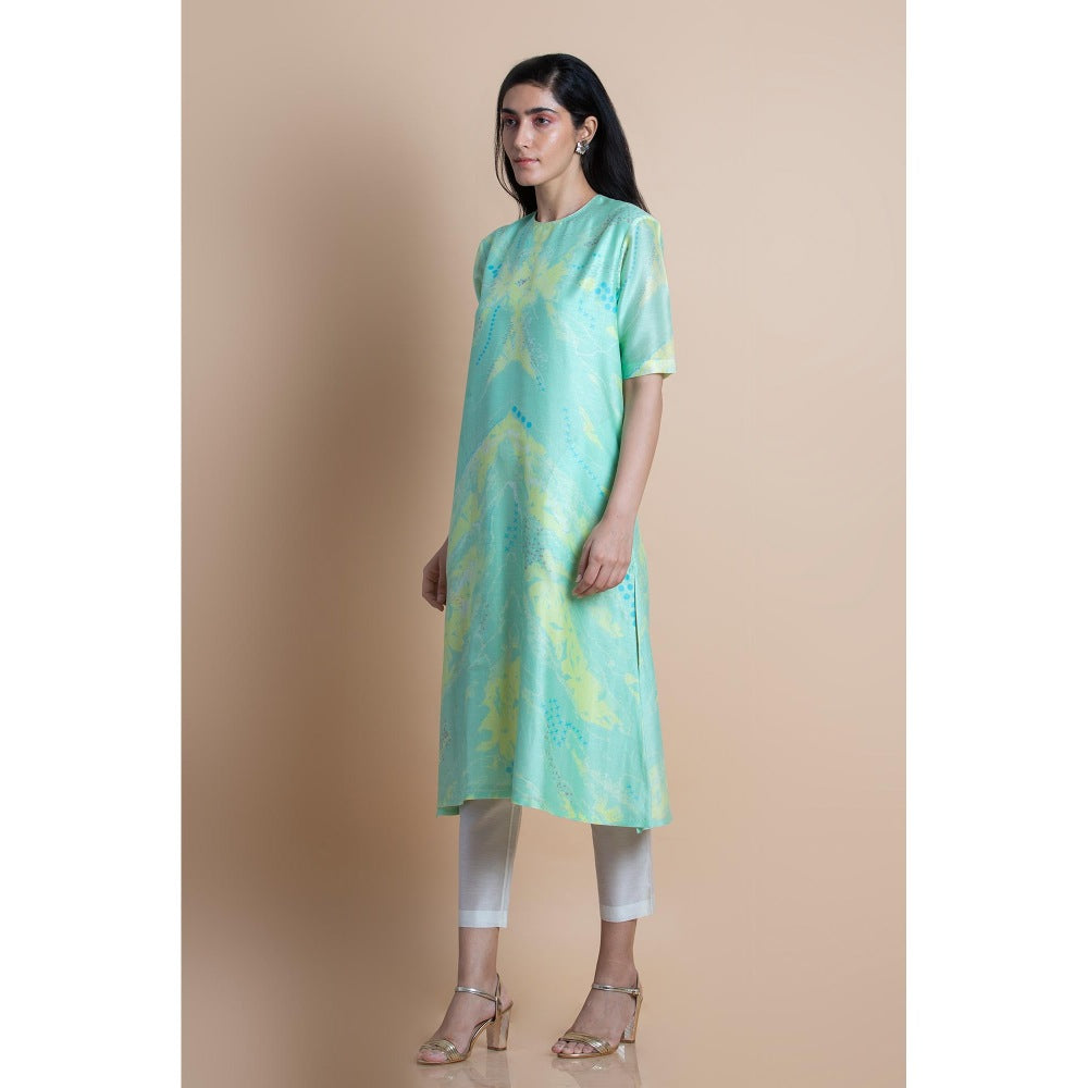Saksham & Neharicka Mint Green Chanderi Printed Kurta