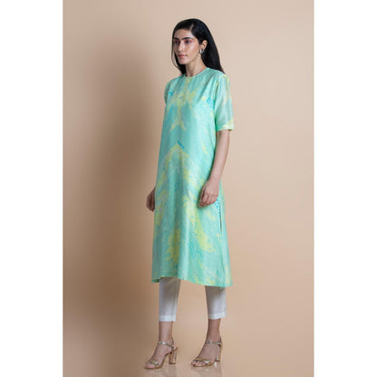 Saksham & Neharicka Mint Green Chanderi Printed Kurta