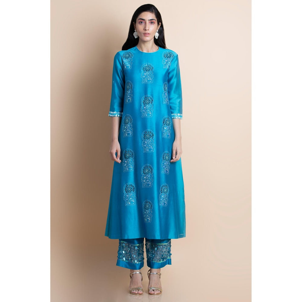 Saksham & Neharicka Skydive Blue Embellished Chanderi Kurta