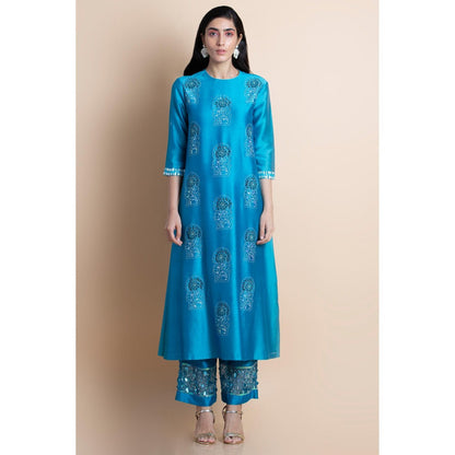 Saksham & Neharicka Skydive Blue Embellished Chanderi Kurta