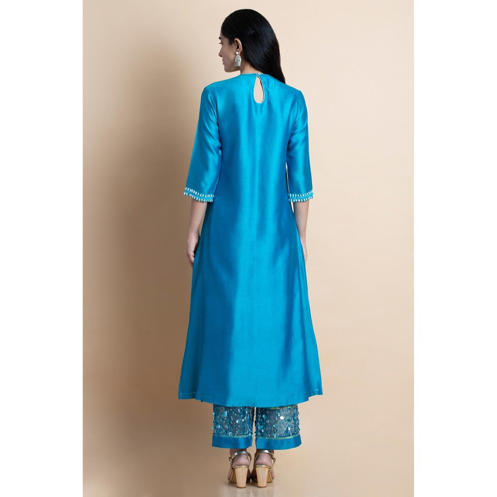 Saksham & Neharicka Skydive Blue Embellished Chanderi Kurta