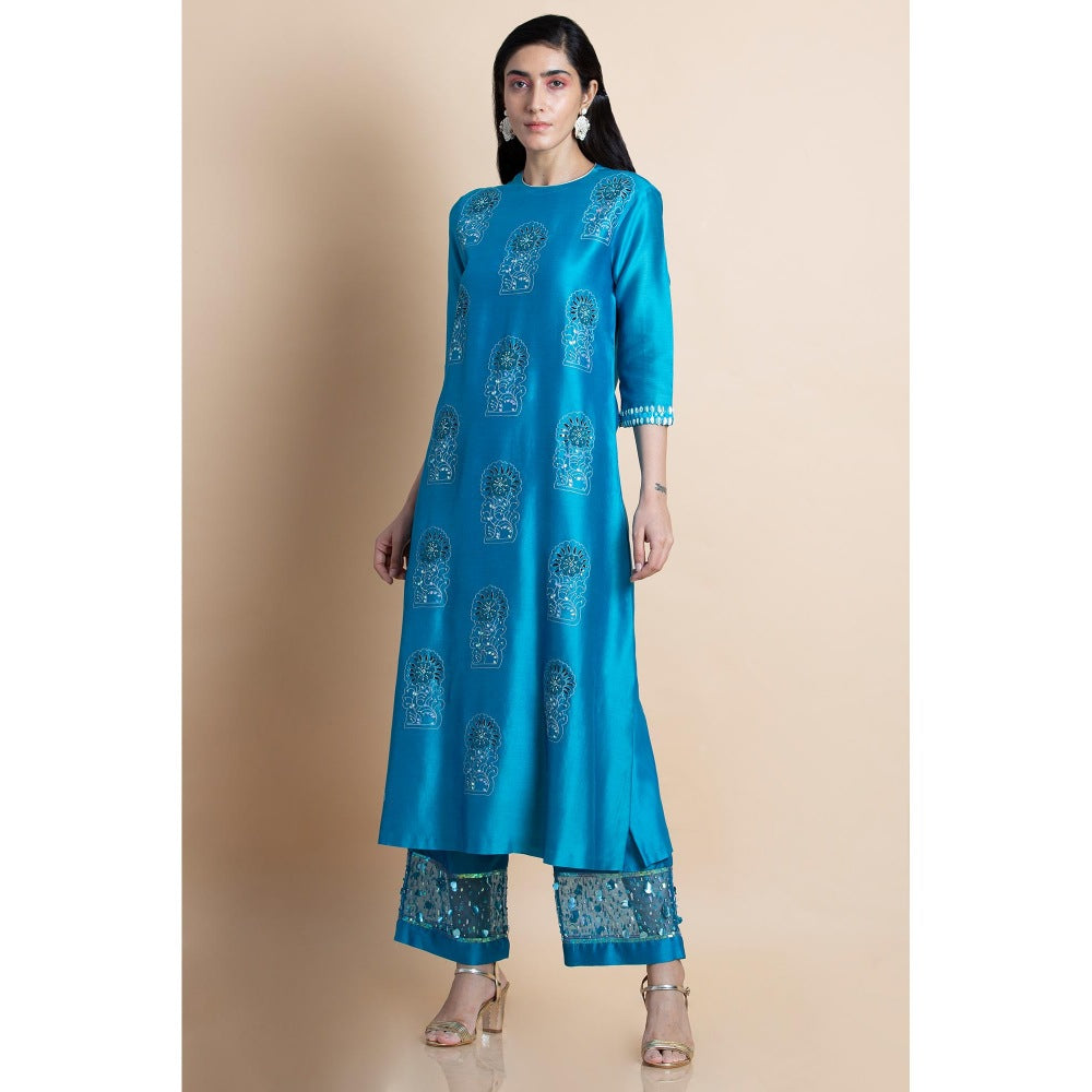 Saksham & Neharicka Skydive Blue Embellished Chanderi Kurta