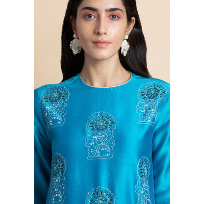 Saksham & Neharicka Skydive Blue Embellished Chanderi Kurta