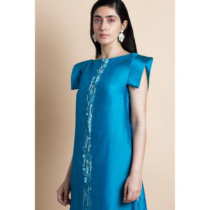 Saksham & Neharicka Blue Skydive Boatneck Embellished Kurta With Pant (Set of 2)