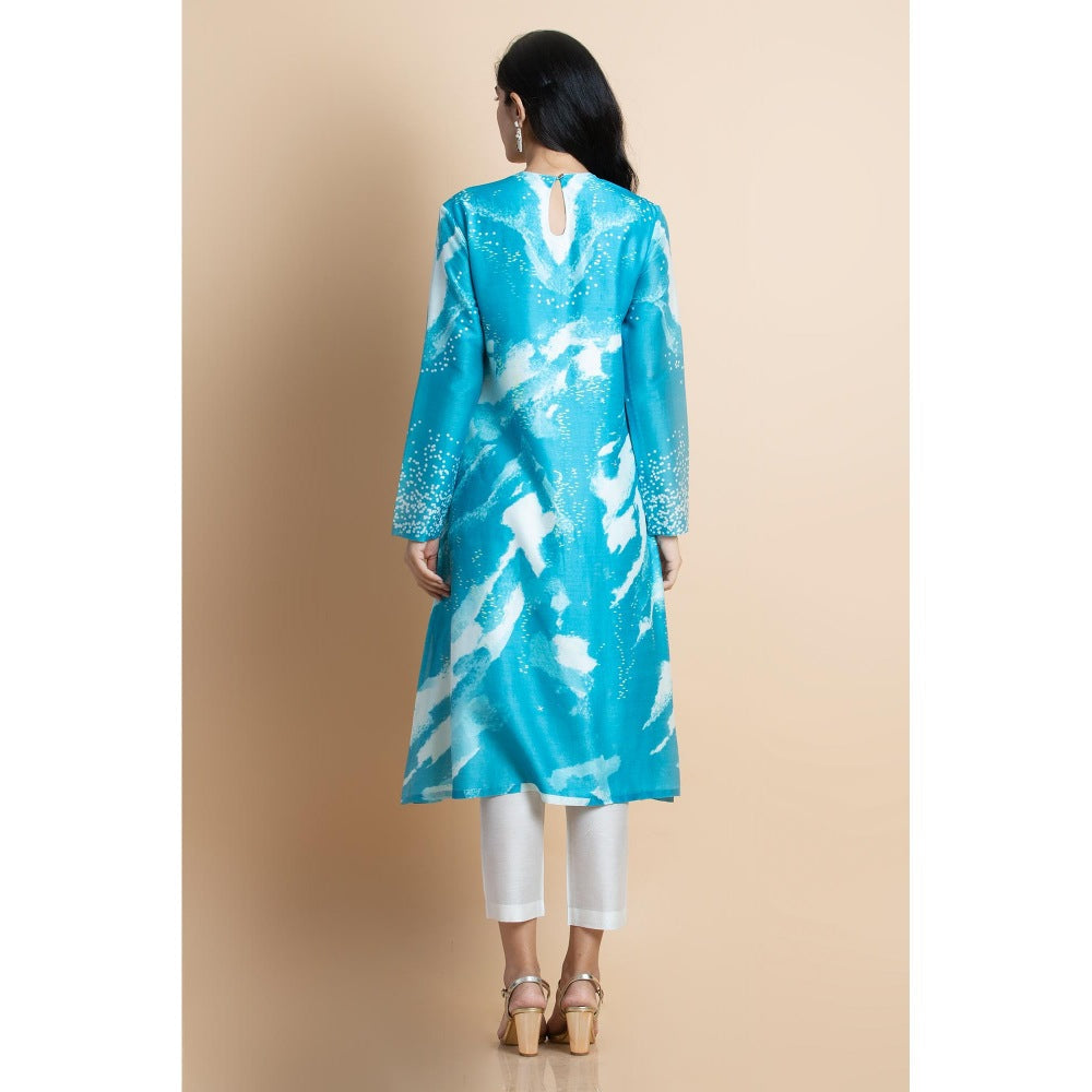 Saksham & Neharicka Azure Blue Printed Chanderi Kurta