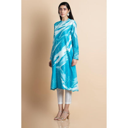 Saksham & Neharicka Azure Blue Printed Chanderi Kurta