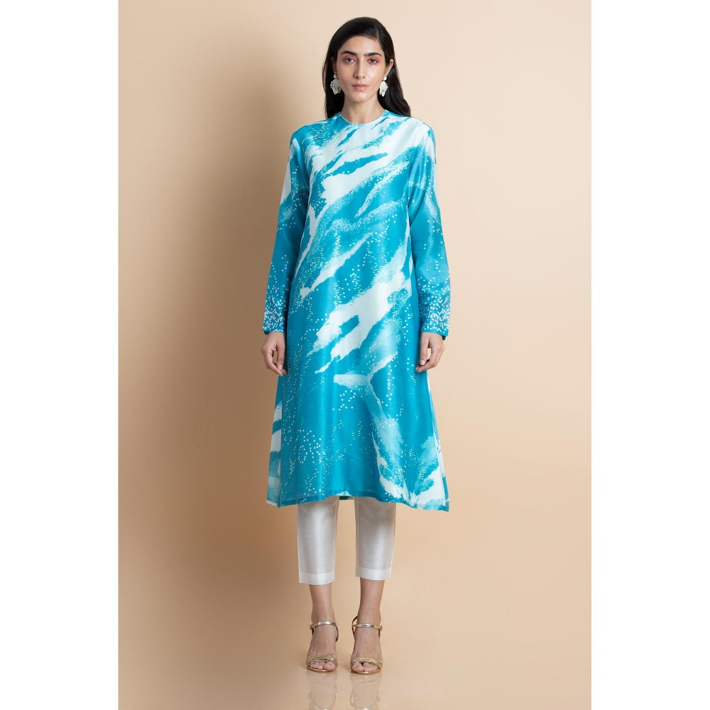 Saksham & Neharicka Azure Blue Printed Chanderi Kurta