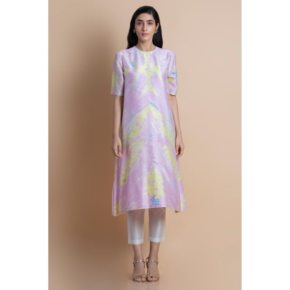 Saksham & Neharicka Lavender Printed Chanderi Kurta