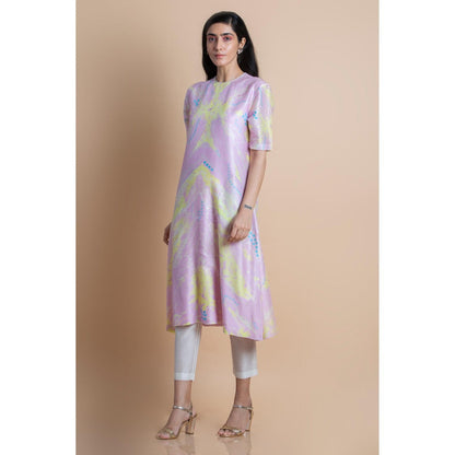 Saksham & Neharicka Lavender Printed Chanderi Kurta