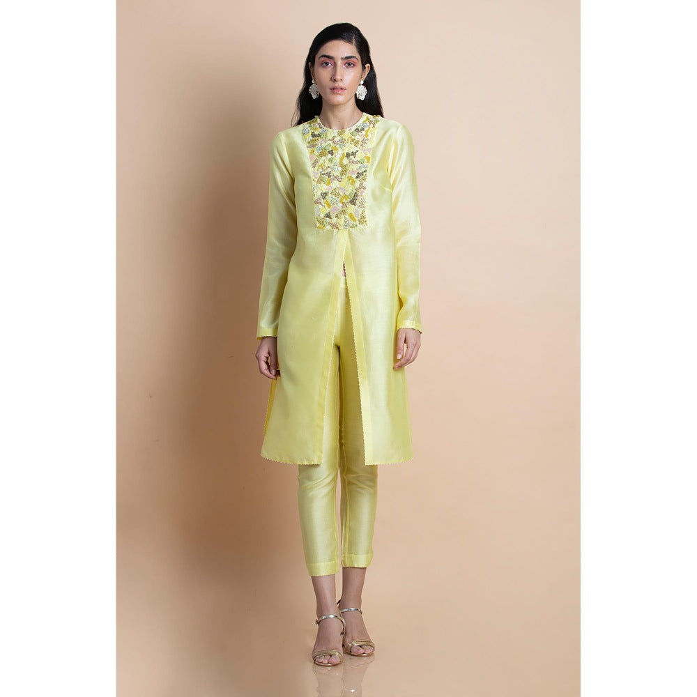 Saksham & Neharicka Lime Yellow Hand Embellished Tunic