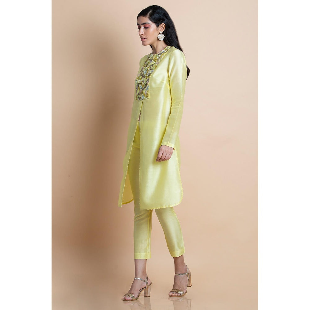 Saksham & Neharicka Lime Yellow Hand Embellished Tunic