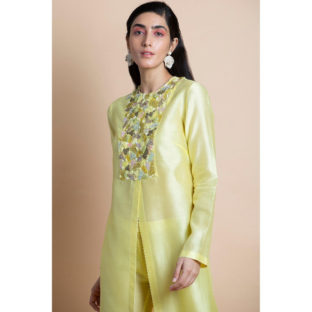 Saksham & Neharicka Lime Yellow Hand Embellished Tunic