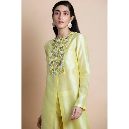 Saksham & Neharicka Lime Yellow Hand Embellished Tunic