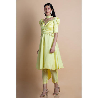 Saksham & Neharicka Yellow Embellished Kurta With Pant (Set of 2)