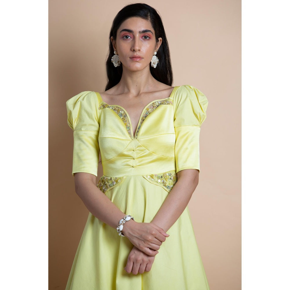 Saksham & Neharicka Yellow Embellished Kurta With Pant (Set of 2)