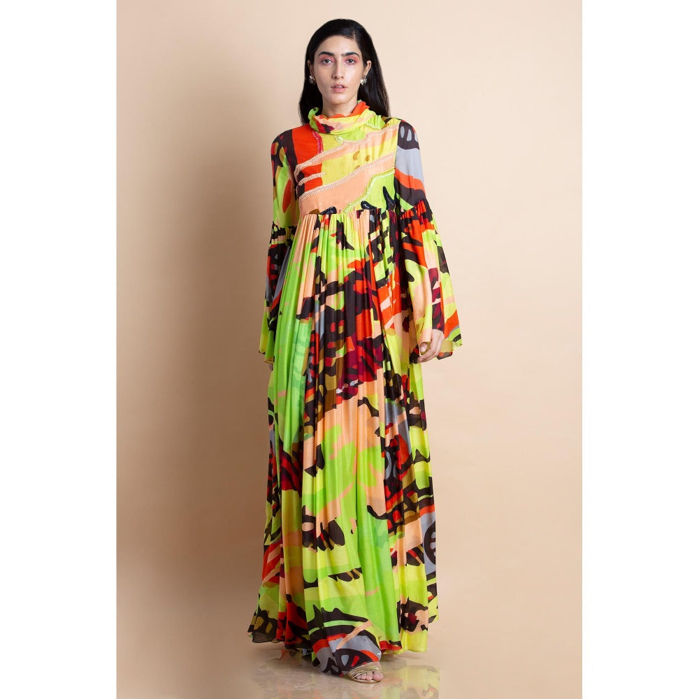 Saksham & Neharicka Multi-Color Printed Cotton Silk Dress