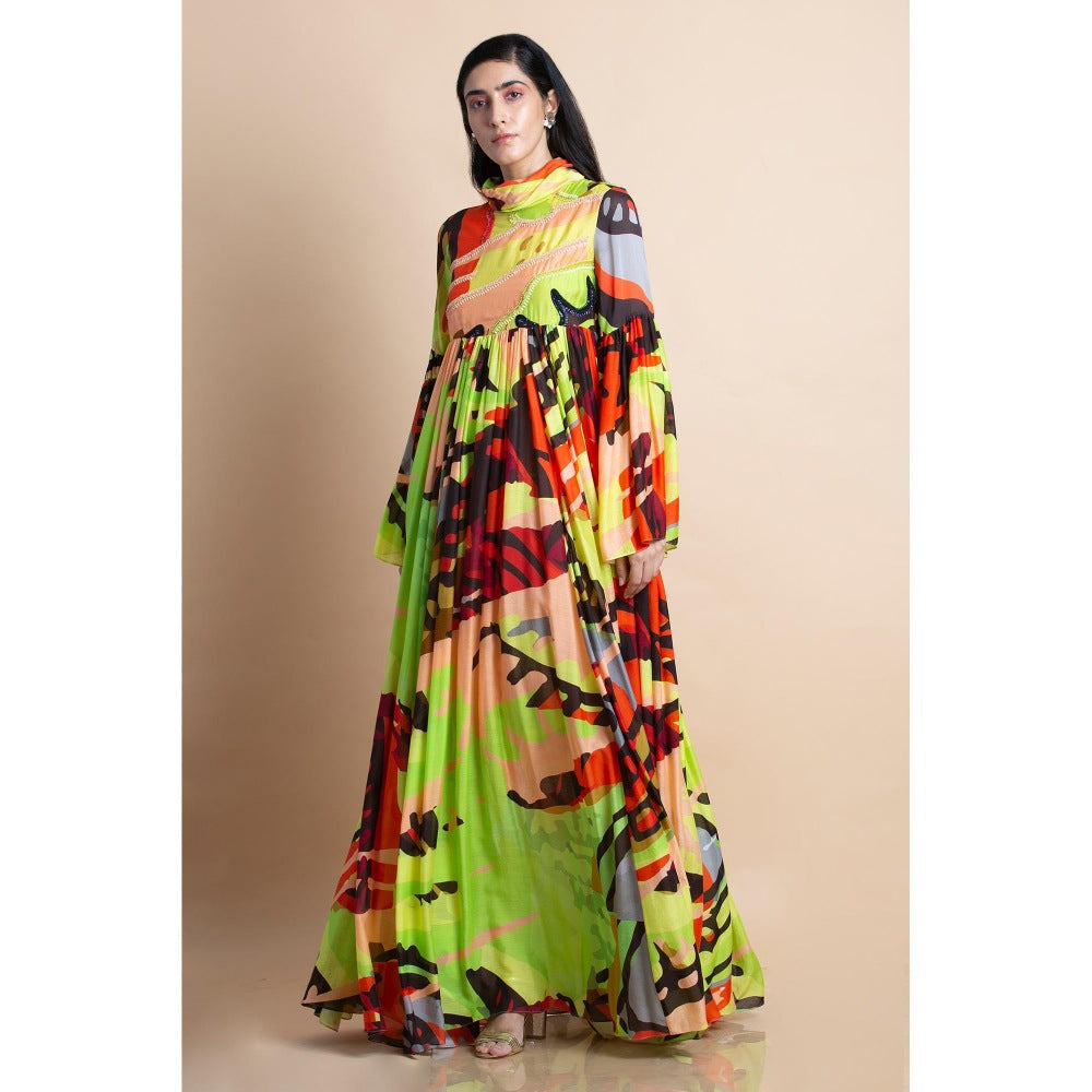 Saksham & Neharicka Multi-Color Printed Cotton Silk Dress