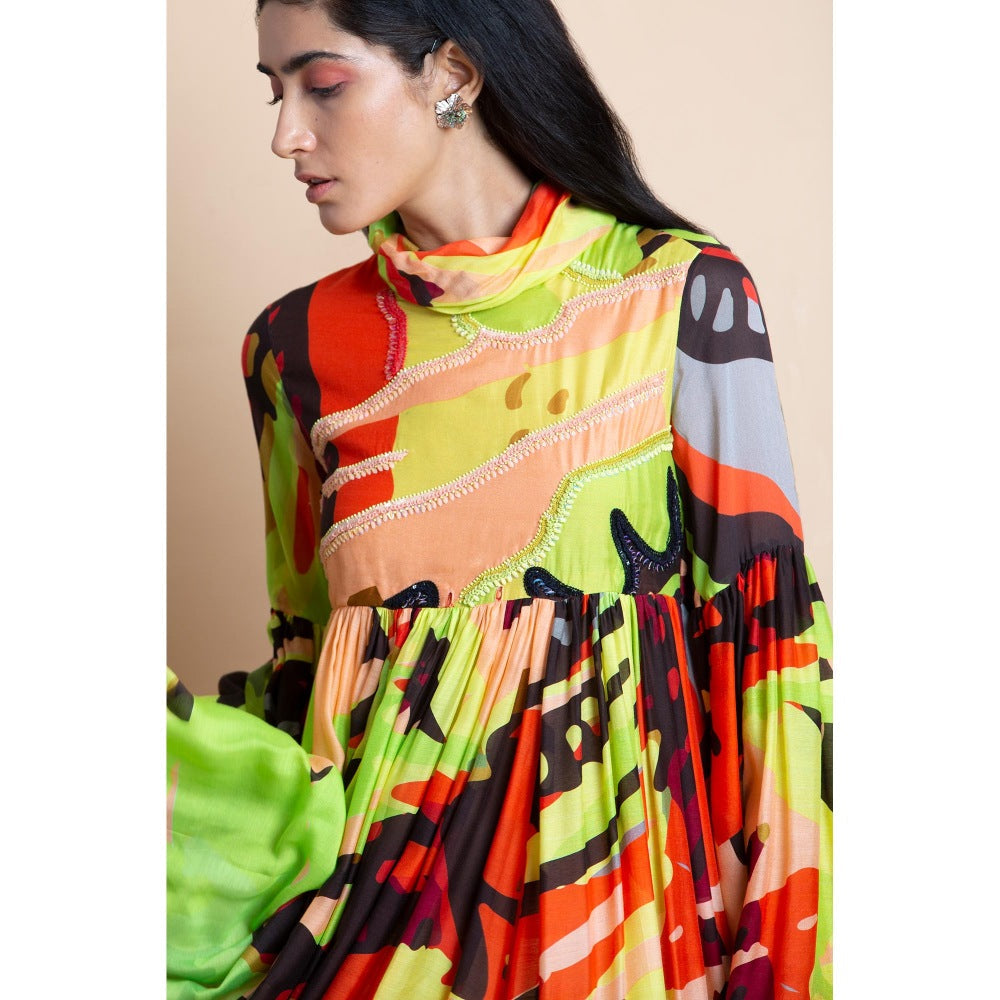 Saksham & Neharicka Multi-Color Printed Cotton Silk Dress