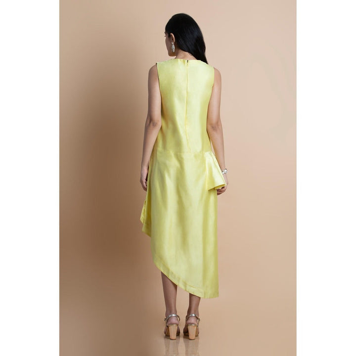 Saksham & Neharicka Yellow Asymmetric Chanderi Cotton Silk Dress