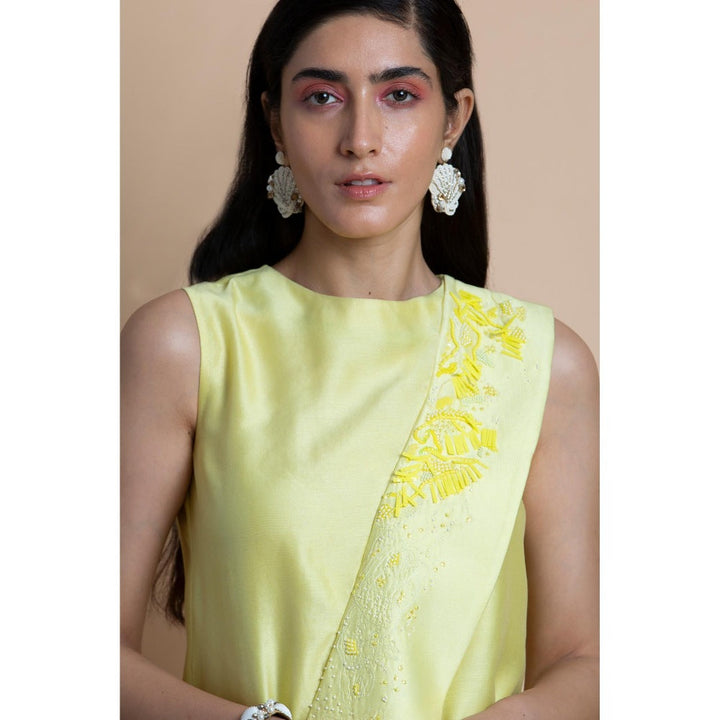 Saksham & Neharicka Yellow Asymmetric Chanderi Cotton Silk Dress