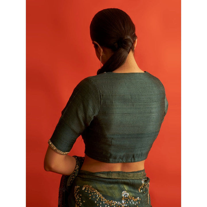 Saksham & Neharicka Emerald Green Embroidered Silk Blouse
