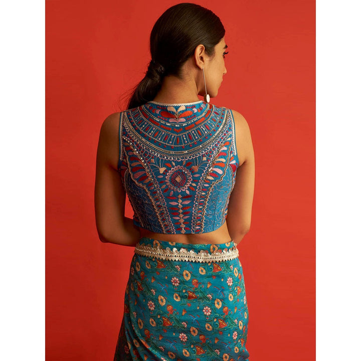Saksham & Neharicka Blue Embroidered Blouse