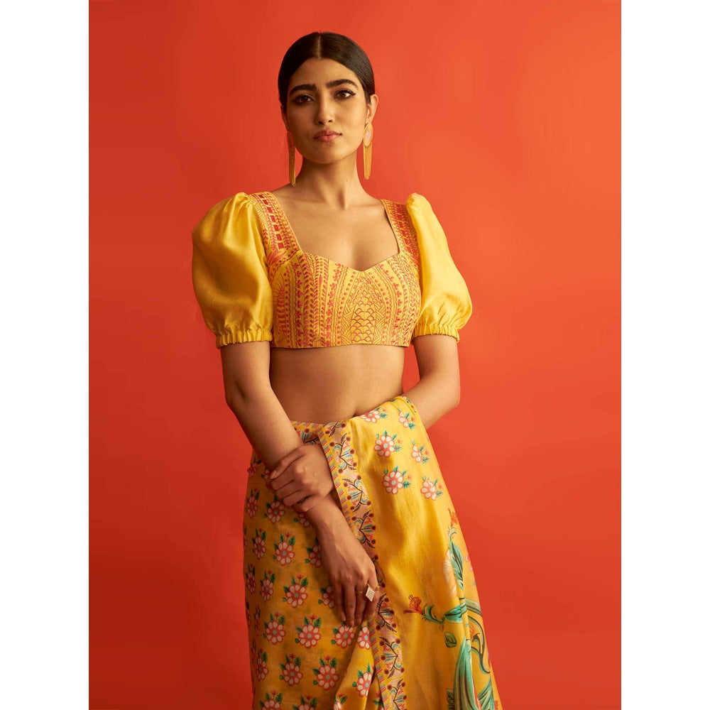 Saksham & Neharicka Yellow Puff Sleeve Blouse