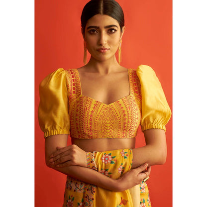 Saksham & Neharicka Yellow Puff Sleeve Blouse