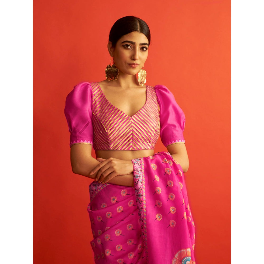 Saksham & Neharicka Fuscia Gota Work Blouse