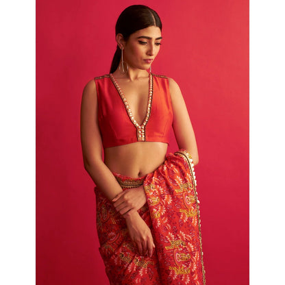Saksham & Neharicka Red Embroidered Blouse