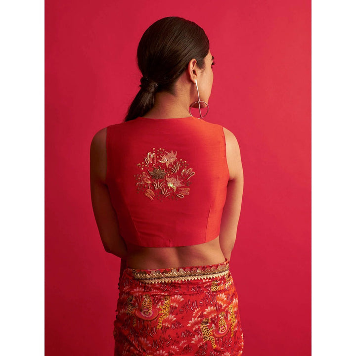 Saksham & Neharicka Red Embroidered Blouse
