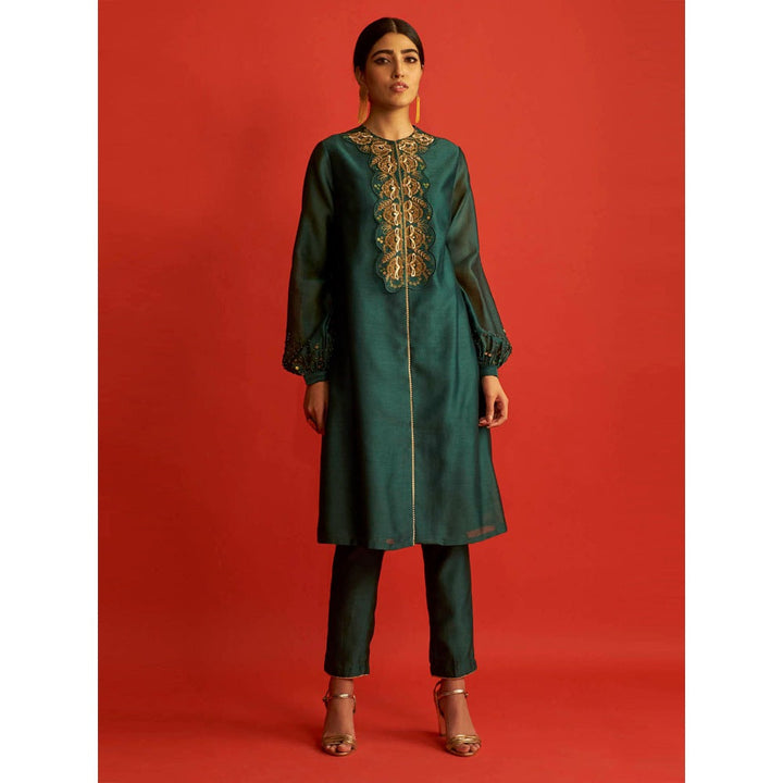Saksham & Neharicka Emerald Green Embroidered Tunic