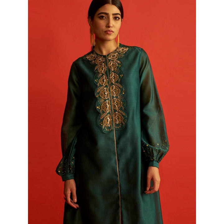 Saksham & Neharicka Emerald Green Embroidered Tunic