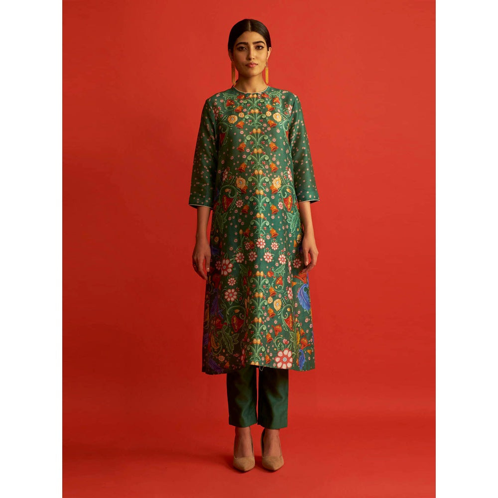 Saksham & Neharicka Emerald Green Printed Floral Tunic