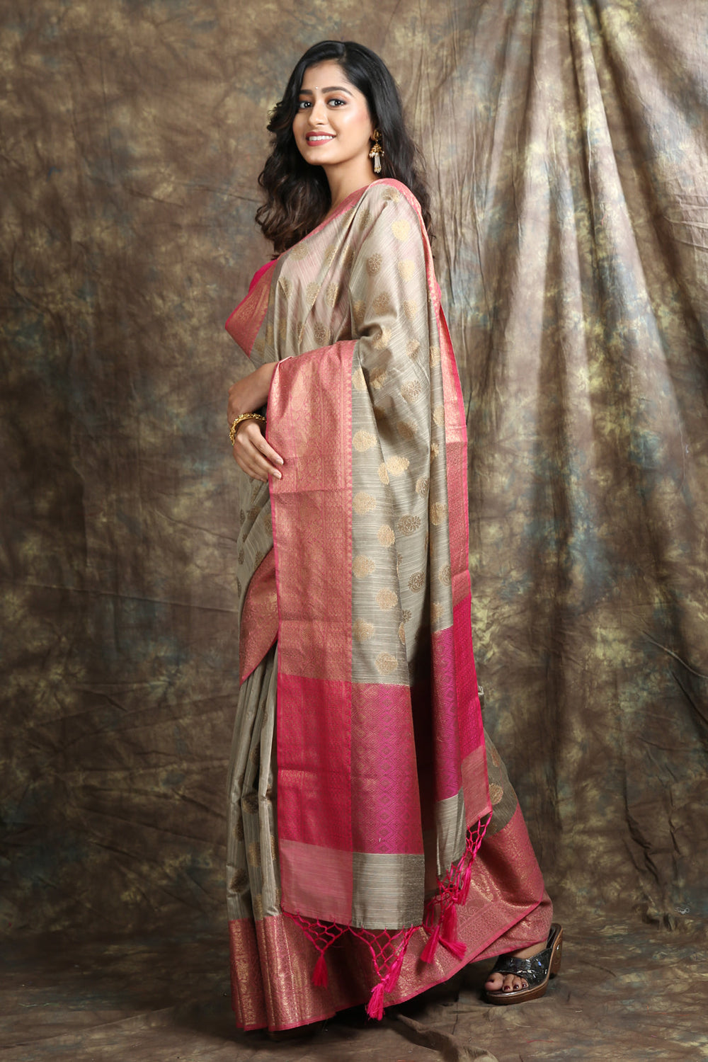 Light Brown Blended Silk Soft Saree With Allover Zari Work freeshipping - Charukriti
