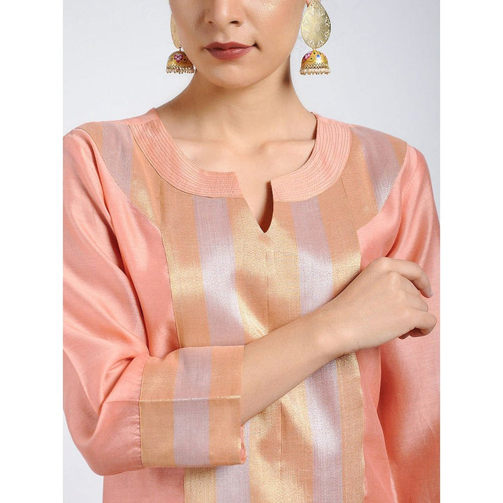 Smriti Gupta Chanderi Kurta With Gold Silver Tissue Panel Paired Cotton Churidar (Set Of 2)