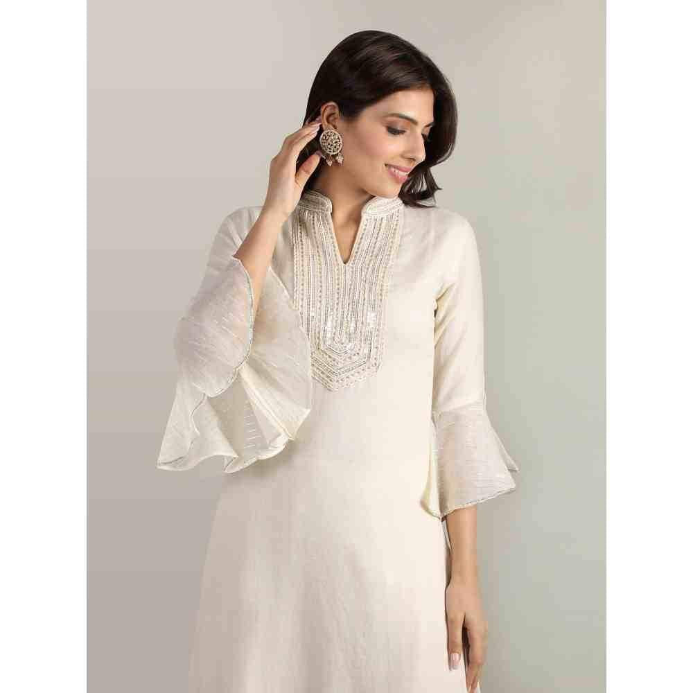 Ishnya Modern Indian - Long Dress with Ruffled Sleeves - White (Set of 3)