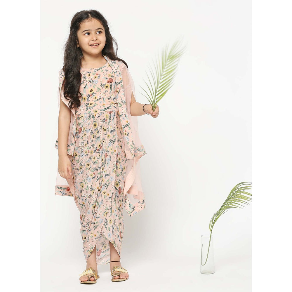 Soup by Sougat Paul Floral Printed Drape Dress With Net Cape
