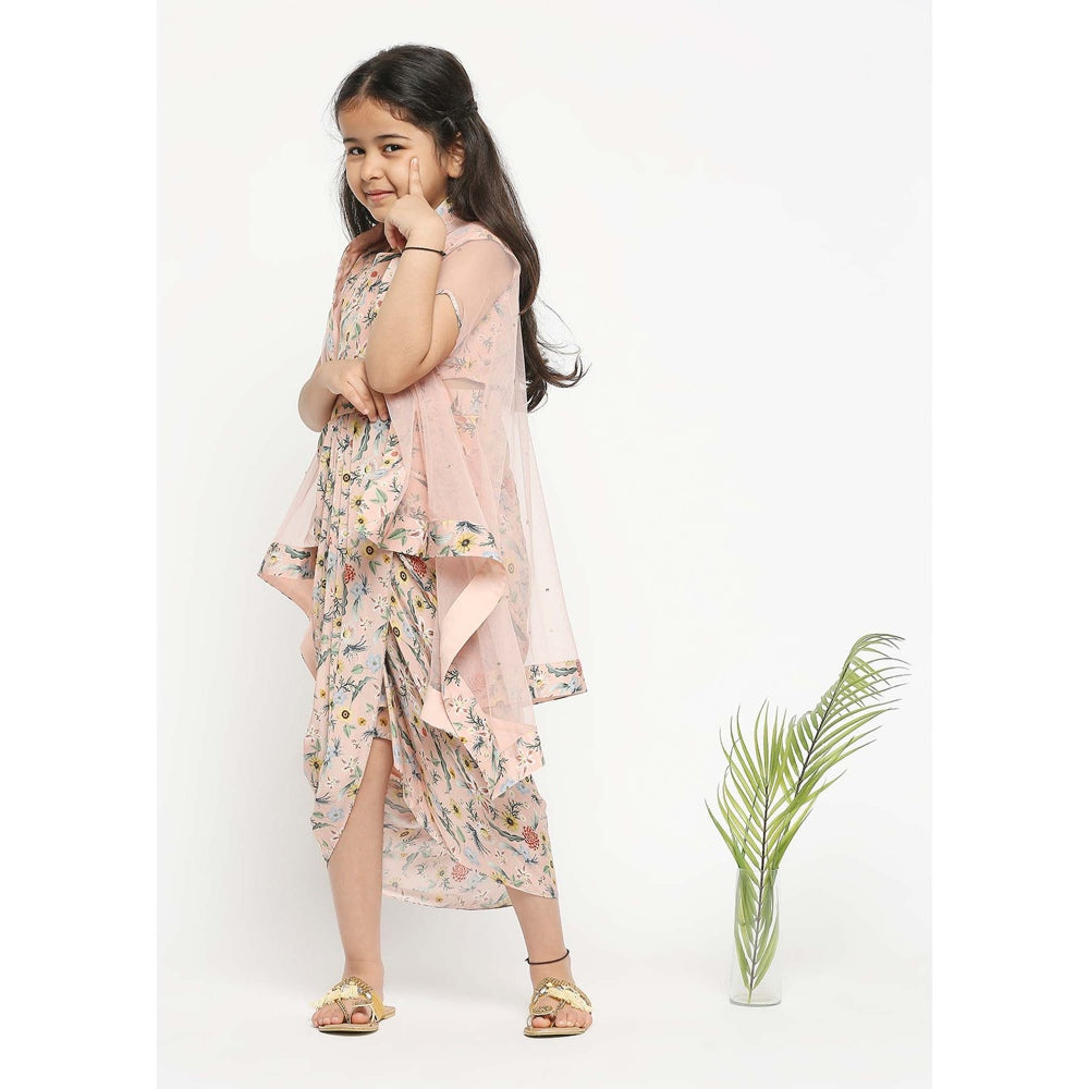 Soup by Sougat Paul Floral Printed Drape Dress With Net Cape