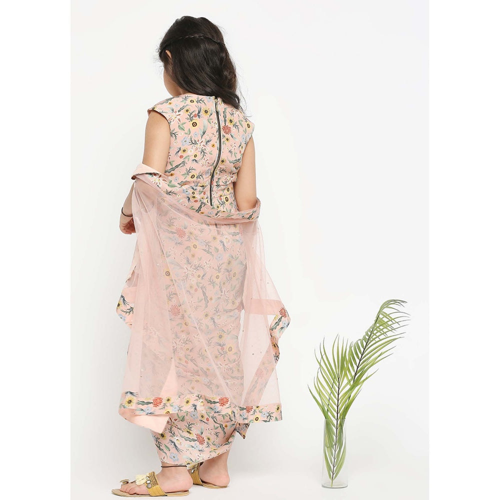 Soup by Sougat Paul Floral Printed Drape Dress With Net Cape