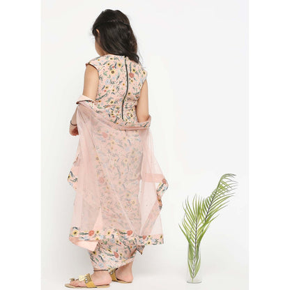 Soup by Sougat Paul Floral Printed Drape Dress With Net Cape