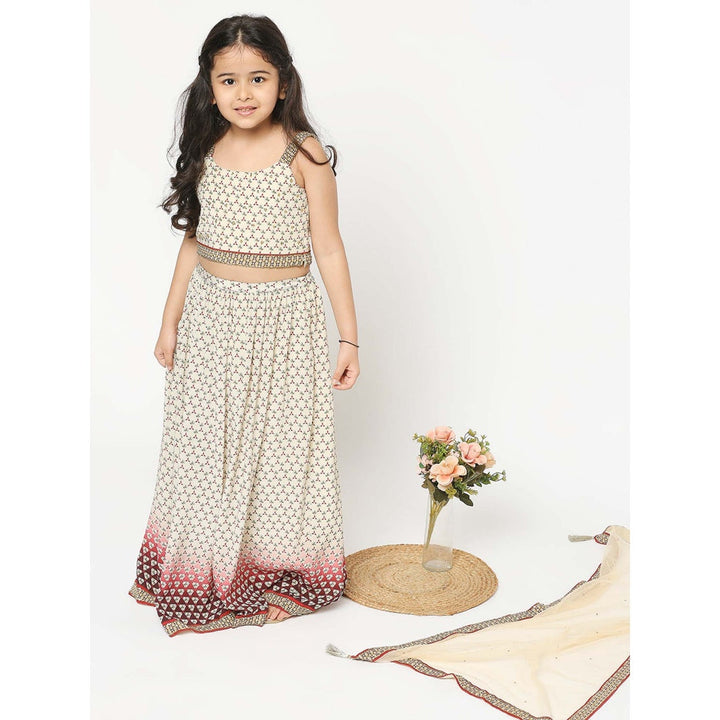 Soup by Sougat Paul Geometric Printed Lehenga Paired With Crop Top And Net Dupatta